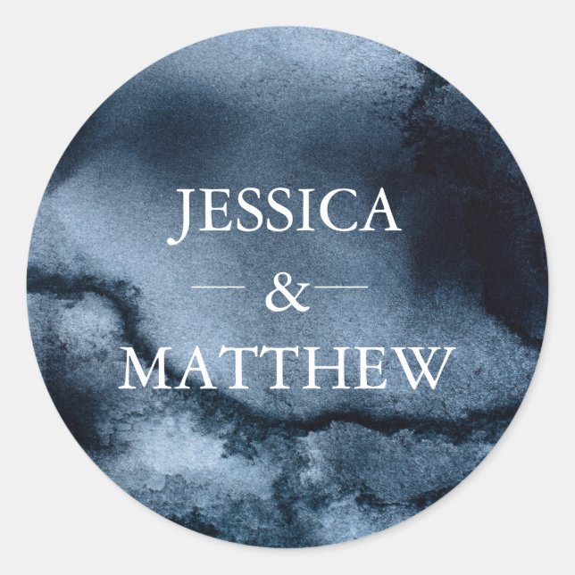 Adesivo Redondo Casamento de cor-de-água negra Obrigado (Frente)