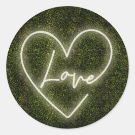 Adesivo Redondo Casamento de Coração de Amor com Neon Boxwood Bran