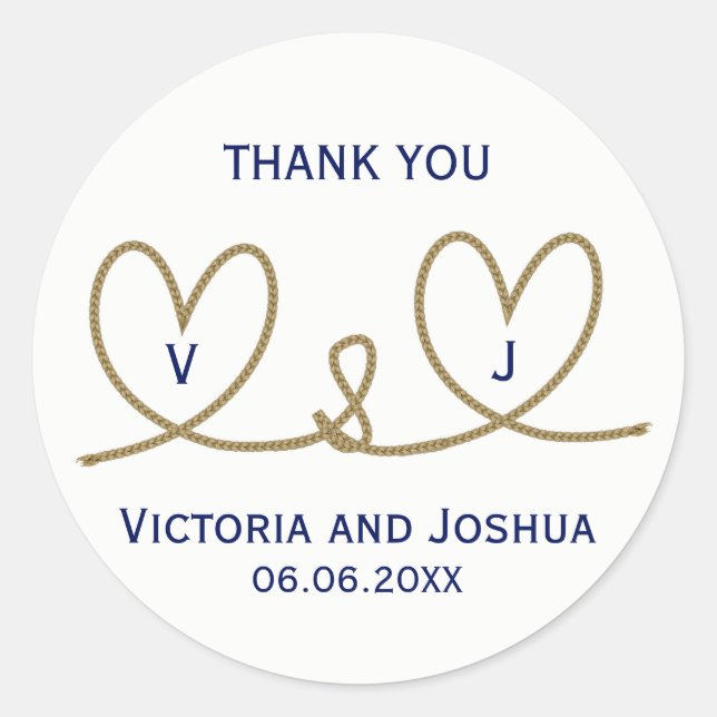 Adesivo Redondo Casamento de Corações de Coração Azul Marinho Náut (Frente)