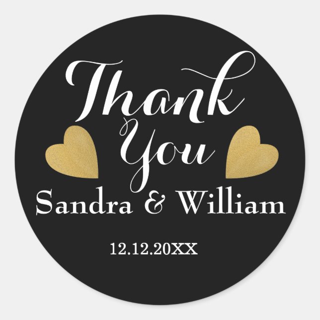 Adesivo Redondo Casamento De Corações Dourados E Negros Clássicos  (Frente)