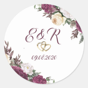 Adesivo Redondo Casamento de Corações Florais Dourados Diamantes