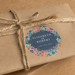 Adesivo Redondo Casamento de Cores Aquáticas com Bóho Selvagens