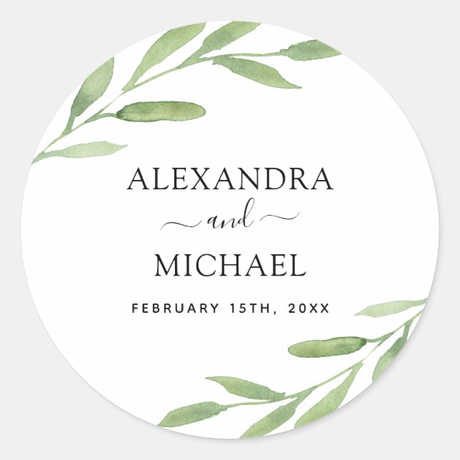 Adesivo Redondo Casamento de Cores Aquáticas Elegantes Simples e R (Frente)