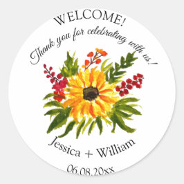 Adesivo Redondo Casamento de Cores de Água Flórida Rústica de Gira