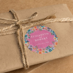 Adesivo Redondo Casamento De Cores Selvagens, Cor De Água, Cor De 