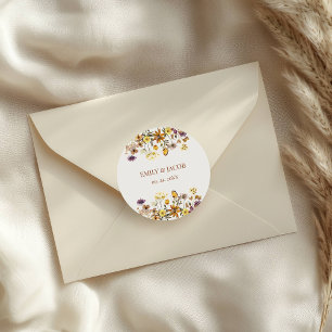 Adesivo Redondo Casamento de Cream & Terracotta Wildflower Boho