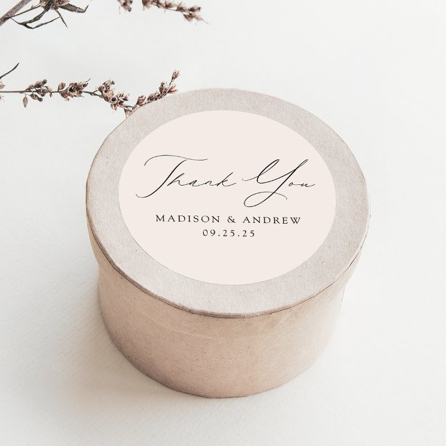 Adesivo Redondo Casamento de Creme Moderno Elegante Obrigado (Criador carregado)