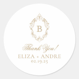 Adesivo Redondo Casamento de Crest Monograma Dourado Elegante