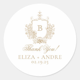 Adesivo Redondo Casamento de Crest Monograma Dourado Elegante