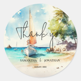Adesivo Redondo Casamento de cruzeiro de barco a aquarela minimali