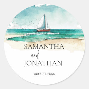 Adesivo Redondo Casamento de cruzeiro de barco a aquarela minimali