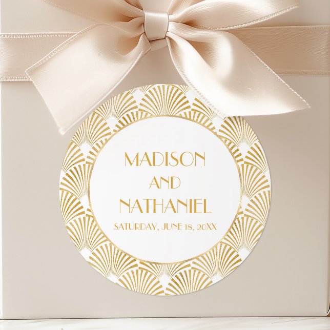 Adesivo Redondo Casamento de Deco Geométrico Dourado Elegante (Criador carregado)