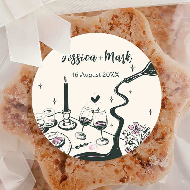 Adesivo Redondo Casamento De Desenho Da Mão (Criador carregado)