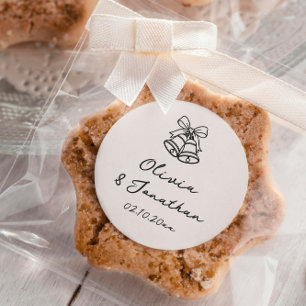 Adesivo Redondo Casamento de Desenho de Mão Negra e Branca