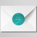 Adesivo Redondo Casamento de destino azul do oceano Elegante<br><div class="desc">Whimsical moderno oceano praia convite de casamento envelope selado ou favor adesivo de embalagem redonda em azul com estrela-do-mar e roteiro de tipografia branca. Escolha perfeita para uma praia moderna,  litoral,  oceanfront,  litoral,  tropical,  náutica,  cruzeiro ou casamento com destino ilha.</div>