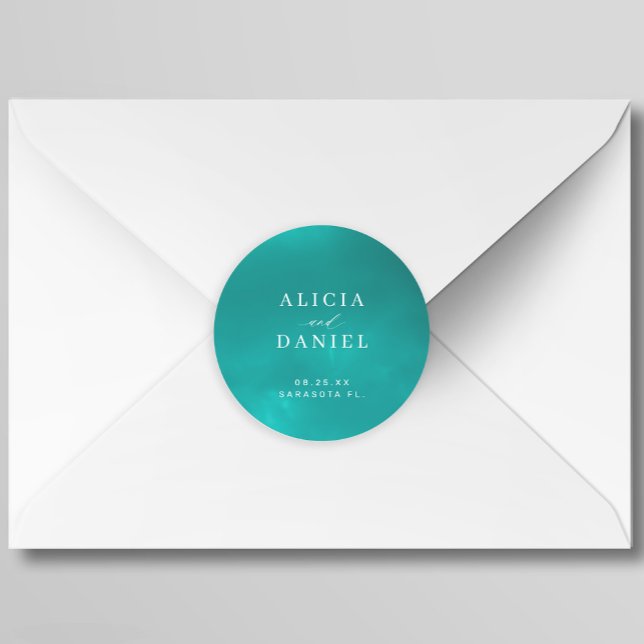 Adesivo Redondo Casamento de destino azul do oceano Elegante (Criador carregado)