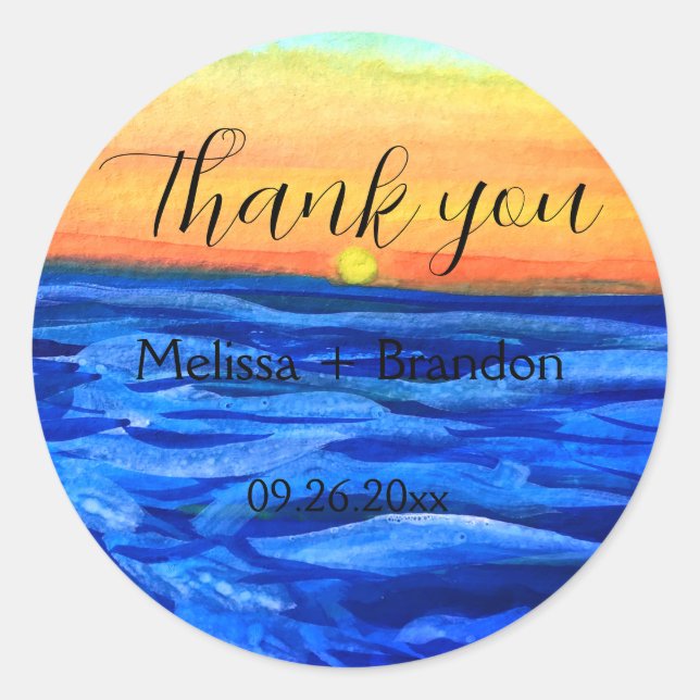 Adesivo Redondo Casamento de Destino do Mar de Praia no Oceano Ele (Frente)