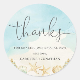 Adesivo Redondo Casamento De Destino Do Oceano De Praia Obrigado A