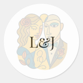 Adesivo Redondo Casamento de Destino Silhueta Artística Arte Moder