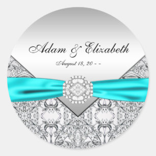 Adesivo Redondo Casamento de Diamante Azul Turquesa