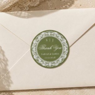 Adesivo Redondo Casamento de Dinheiro Antigo Oliva Branco Renda Ob