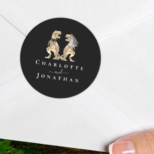 Adesivo Redondo Casamento de Dinossauro Preto e Branco Personaliza