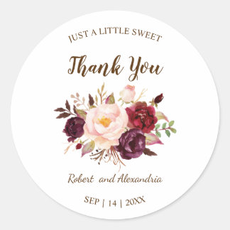 Adesivo Redondo Casamento De Doce De Marsala Flores Obrigado