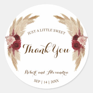Adesivo Redondo Casamento de Doce Pampas Grass, Obrigado