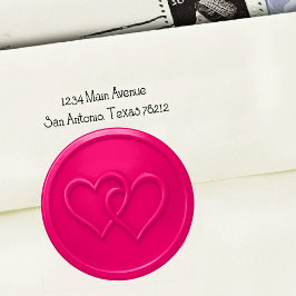 Adesivo Redondo Casamento de Dois Corações Entrelaçados Rosa Quent