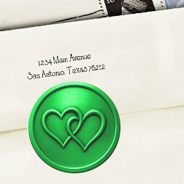 Adesivo Redondo Casamento de Dois Corações Entrelaçados Verde