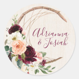 Adesivo Redondo Casamento de Dream Catcher Moon Peach & Burgundy B