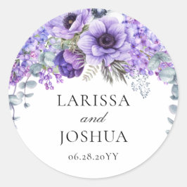 Adesivo Redondo Casamento de Elegante Purple Floral Greenery