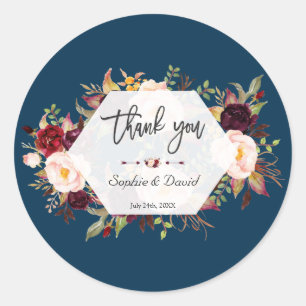 Adesivo Redondo Casamento de Escrita Manuscrita Geométrica com Mar