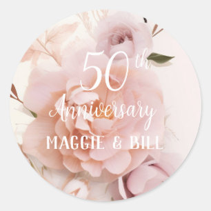 Adesivo Redondo Casamento de escritura personalizada floral cor-de