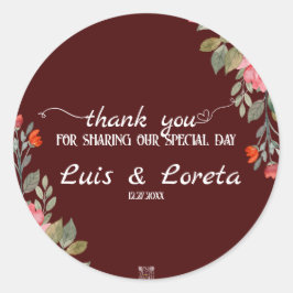 Adesivo Redondo Casamento de Escrituras Obrigado Sticker