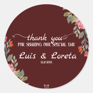 Adesivo Redondo Casamento de Escrituras Obrigado Sticker
