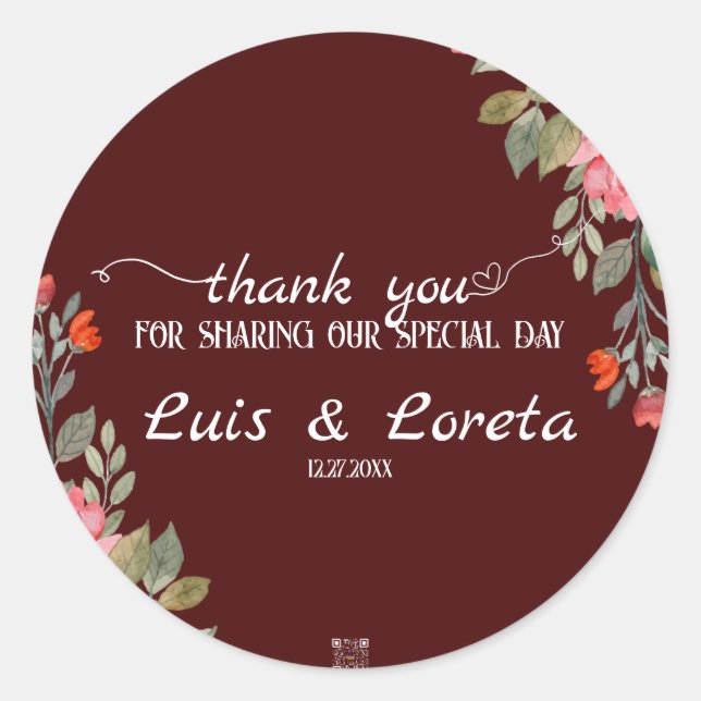 Adesivo Redondo Casamento de Escrituras Obrigado Sticker (Frente)
