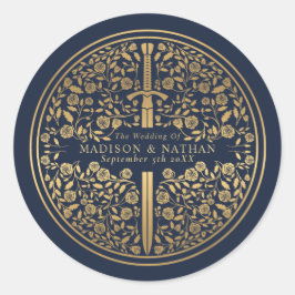 Adesivo Redondo Casamento de Espada Real Medieval Azul