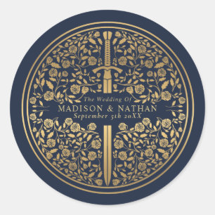 Adesivo Redondo Casamento de Espada Real Medieval Azul