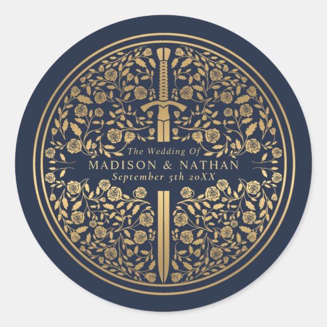 Adesivo Redondo Casamento de Espada Real Medieval Azul (Frente)