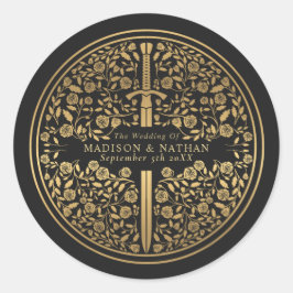 Adesivo Redondo Casamento de Espada Real Medieval Negra