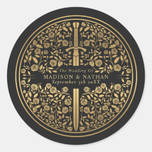 Adesivo Redondo Casamento de Espada Real Medieval Negra