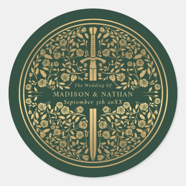 Adesivo Redondo Casamento de Espada Real Medieval Verde (Frente)