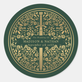 Adesivo Redondo Casamento de Espada Real Medieval Verde