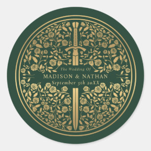 Adesivo Redondo Casamento de Espada Real Medieval Verde