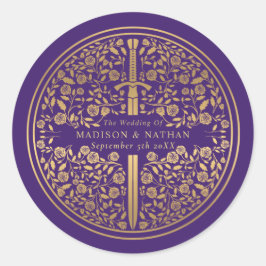 Adesivo Redondo Casamento de Espadas Real Medieval Roxo