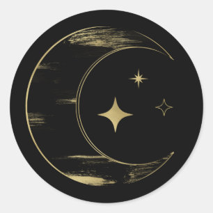 Adesivo Redondo Casamento de Estrelas da Lua Celestial Preto e Dou
