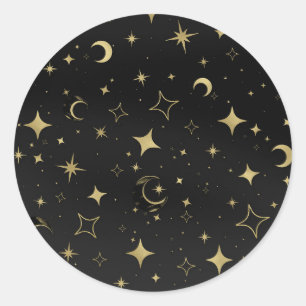 Adesivo Redondo Casamento de Estrelas da Lua Celestial Preto e Dou