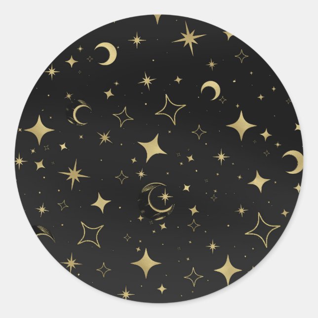 Adesivo Redondo Casamento de Estrelas da Lua Celestial Preto e Dou (Frente)