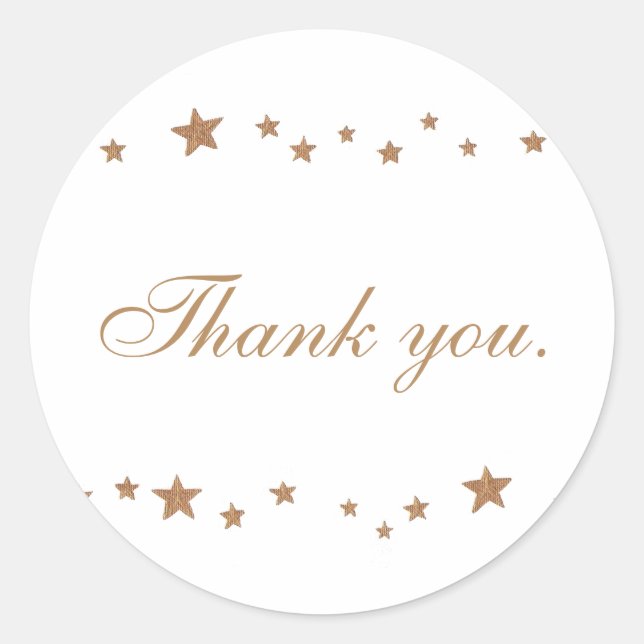 Adesivo Redondo Casamento de Estrelas Douradas Livremente Obrigado (Frente)